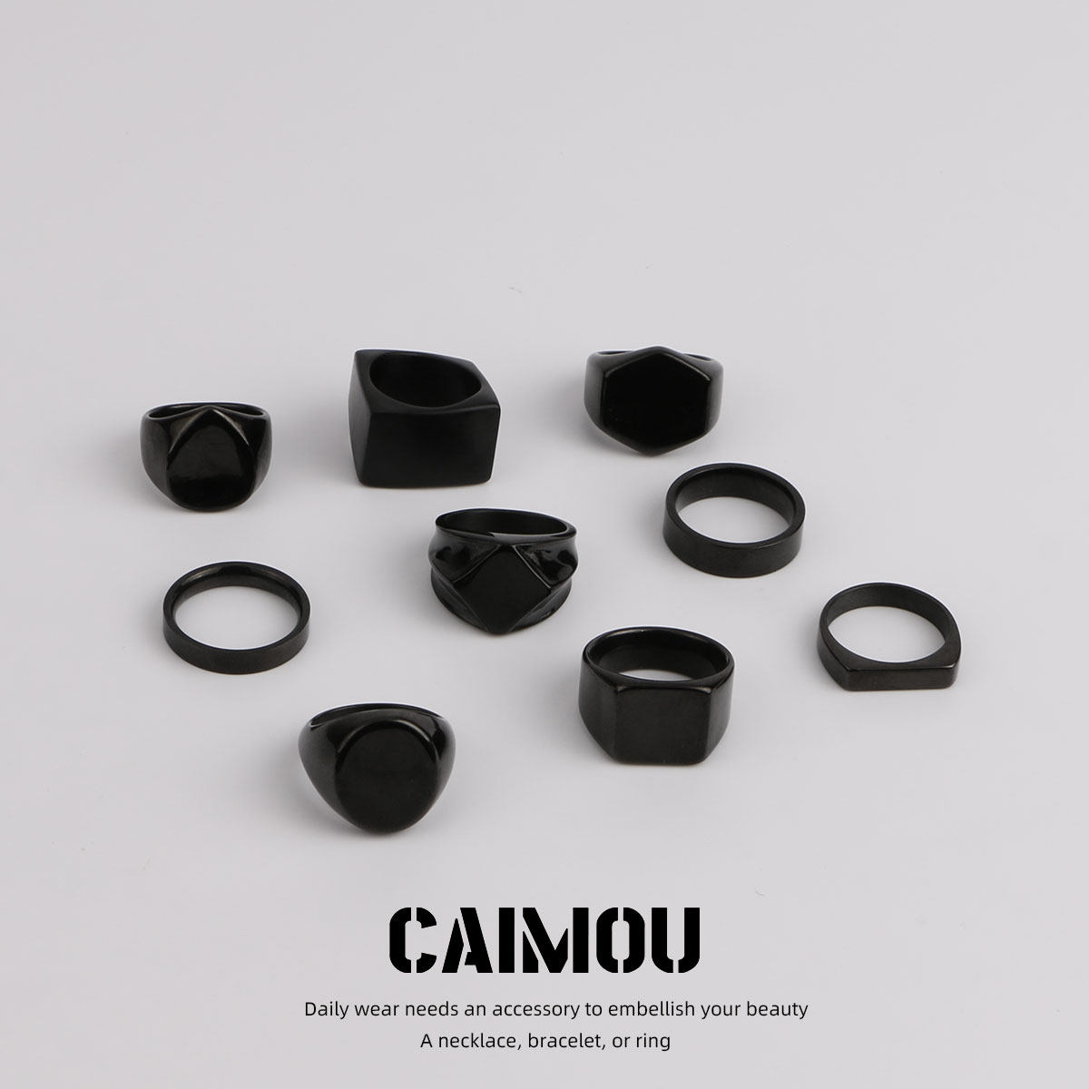 CAIMOU黑色钛钢戒指合集气质网红小众个性ins指环轻奢小众高级感
