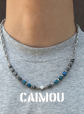 CAIMOU时尚简约十字架蓝方项链男