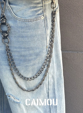 CAIMOU美式齿钉双层裤链配饰男女嘻哈亚文化视觉系高级感小众腰链