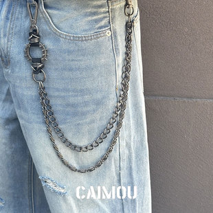 CAIMOU美式齿钉双层裤链配饰男女嘻哈亚文化视觉系高级感小众腰链