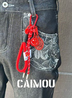 CAIMOU红色网球裤链男士配饰衣服