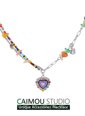 多巴胺彩色串珠项链女轻奢小众