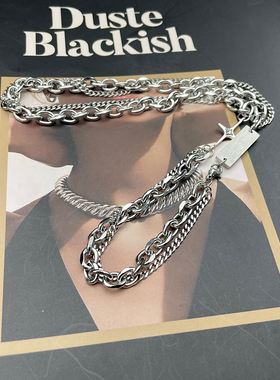 CAIMOU美式项链男潮hiphop嘻哈小众百搭设计钛钢十字架锁骨链配饰