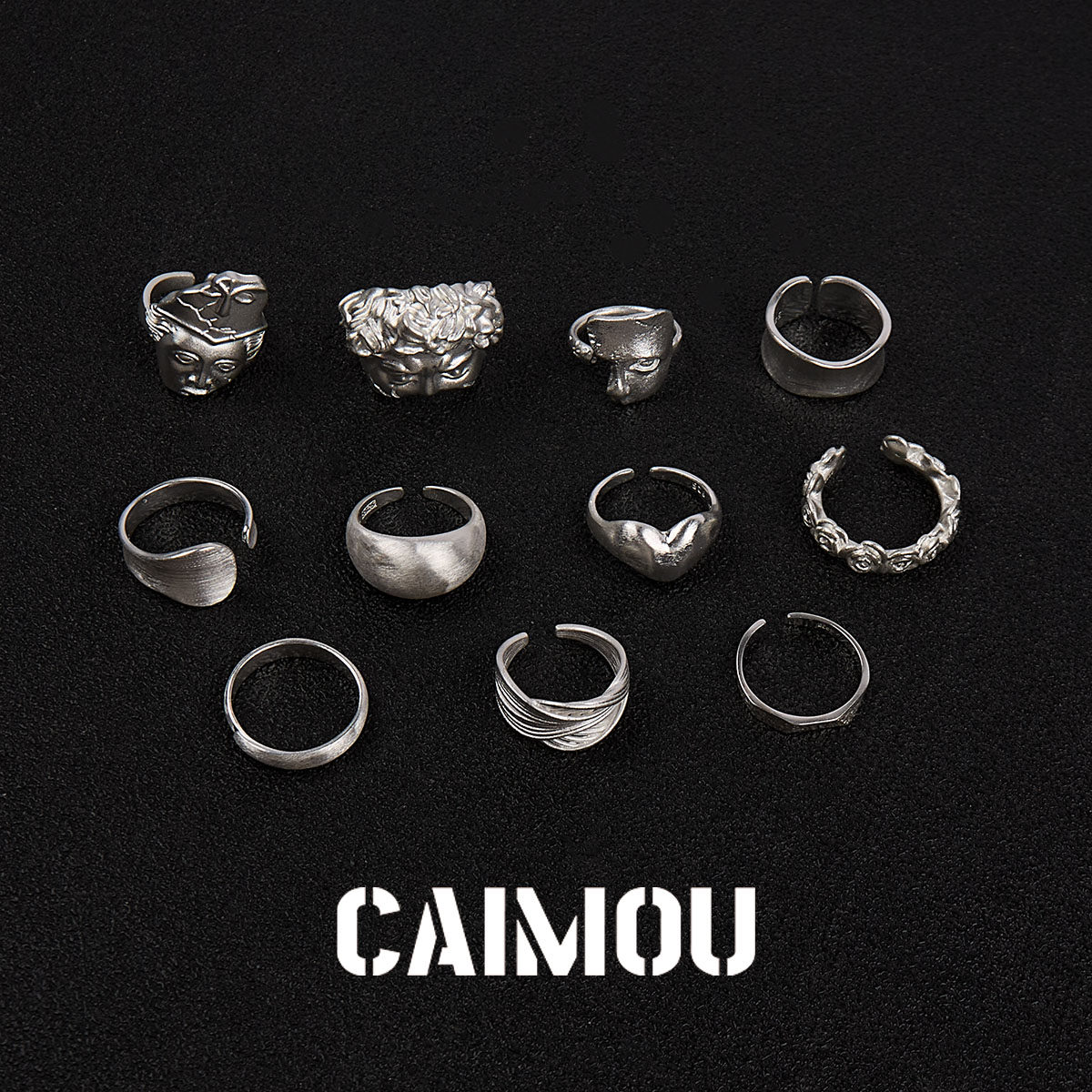 CAIMOU磨砂开口戒合集时尚简约通用椭圆形轻奢简约戒指个性复古