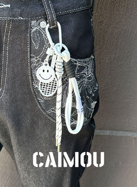 CAIMOU白色网球裤链男士笑脸挂件