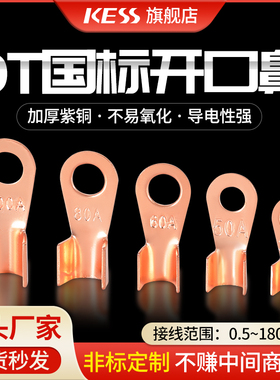 OT开口鼻铜鼻子紫铜国标冷压接线端子压线鼻子大电流接线耳铜接头