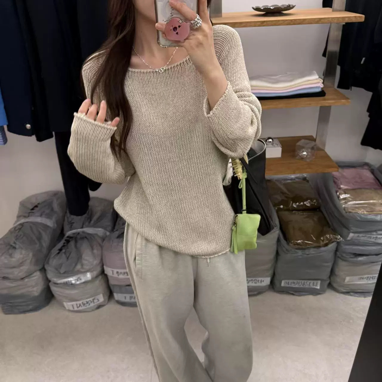 VERIDIAN DEW-25初秋韩国一字领休闲镂空宽松显瘦长袖防晒针织衫