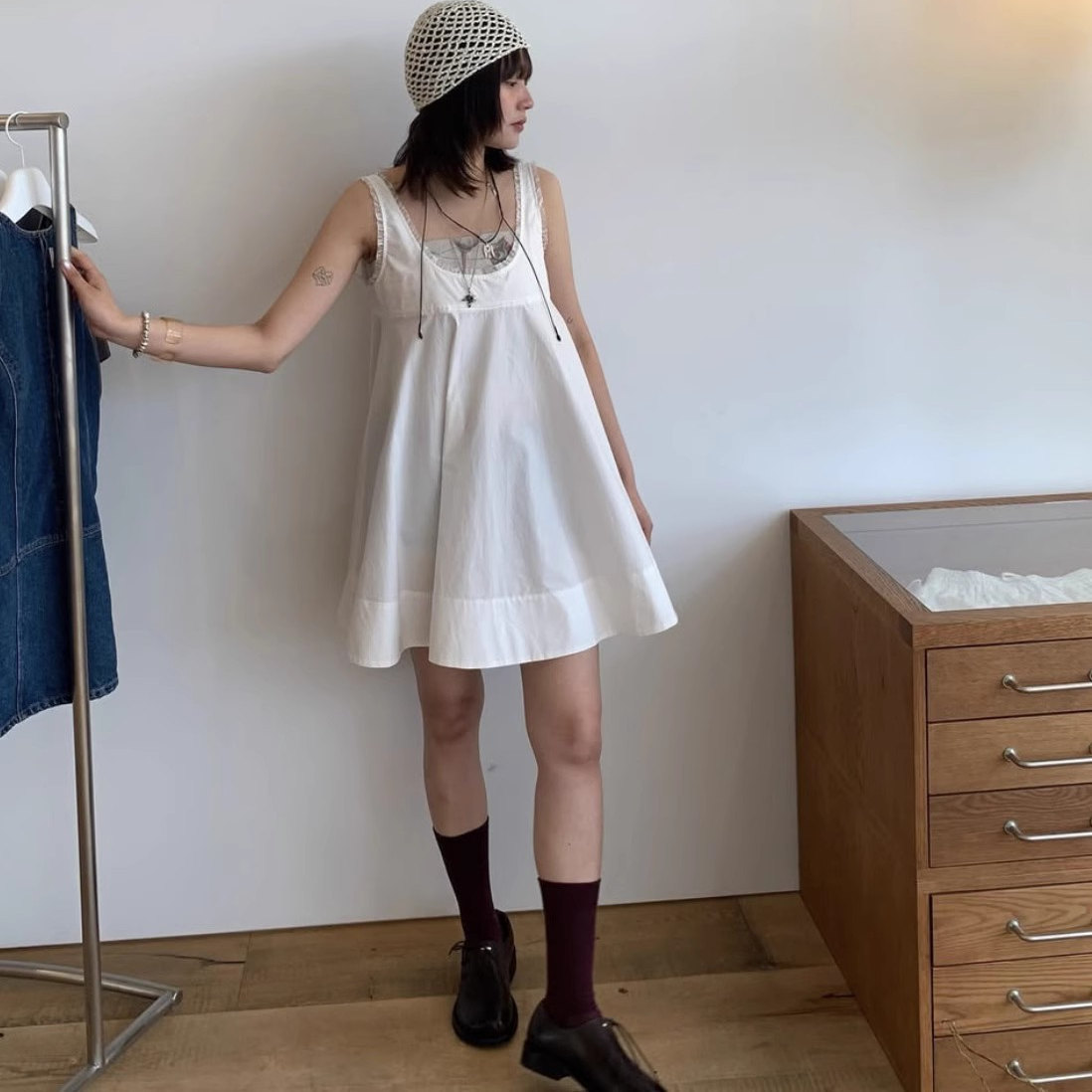 VERIDIAN DEW-韩国 overd*e flairBABYDOLL蕾丝拼接娃娃衫连衣裙