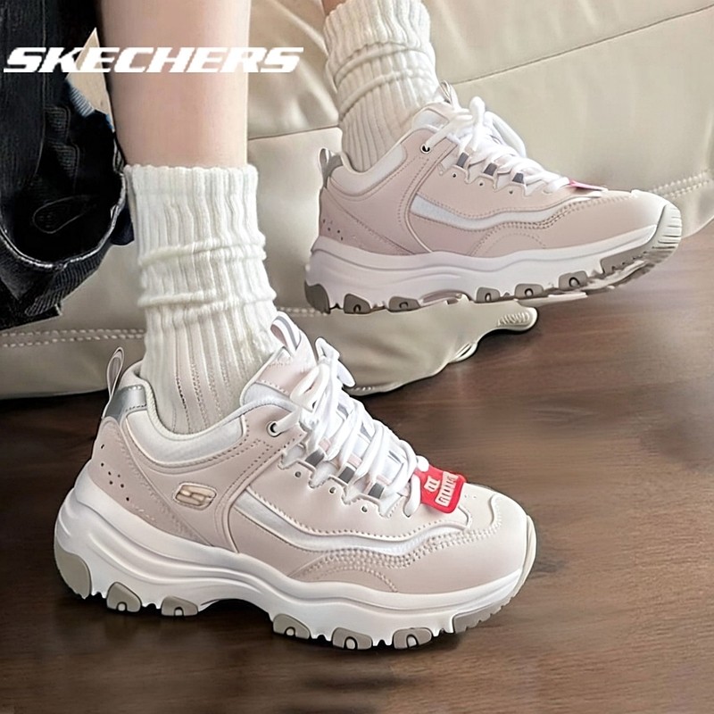 斯凯奇女鞋熊猫鞋粉色休闲鞋学生缓震透气运动鞋厚底显高老爹鞋