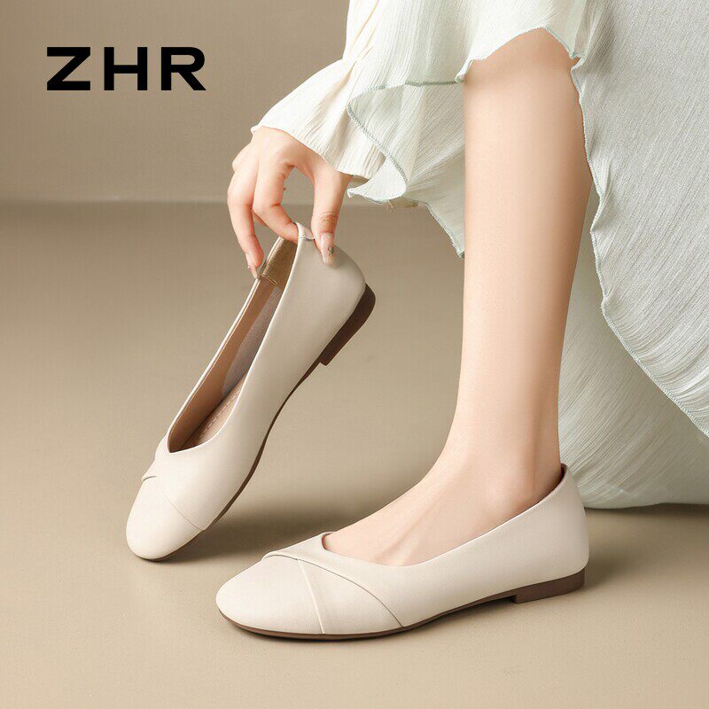 浅口单鞋女2026春季新款软底白色配裙子女鞋豆豆鞋一脚蹬平底鞋爆