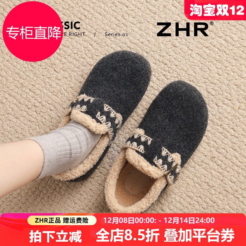 加绒勃肯鞋女2025冬新款复古保暖一脚蹬毛毛棉鞋增高灰色全包单鞋