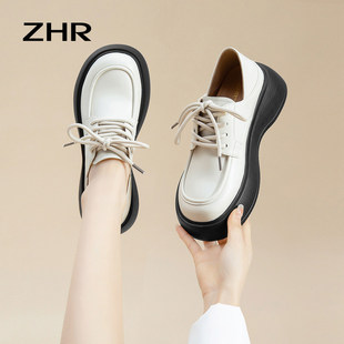 ZHR则则英伦风小皮鞋女2026春季新款厚底系带乐福鞋百搭增高单鞋