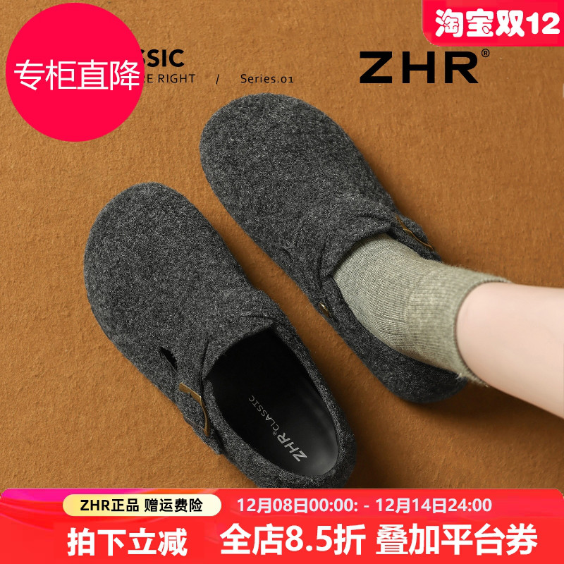 灰色绒面全包勃肯鞋女2025新款秋冬一脚蹬内增高软底加绒博肯单鞋