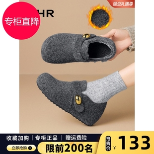 ZHR则则毛绒灰色勃肯鞋女2025冬新款一脚蹬毛毛鞋软底鞋保暖棉鞋