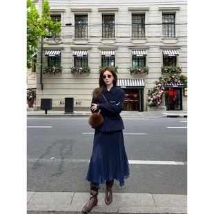 外套拼接半裙套装 中古学派 秋冬新品 女气质两件套 大头黑自制