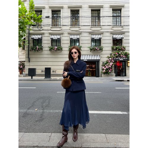 【大头黑自制 秋冬新品】中古学派 外套拼接半裙套装女气质两件套