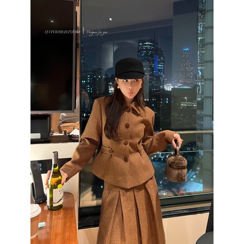 【大头黑自制 秋冬新品】银杏情书 收腰外套半裙套装女休闲两件套