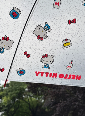 三丽鸥自动正版透明雨伞女可爱学生高颜值hellokitty加大号长柄伞