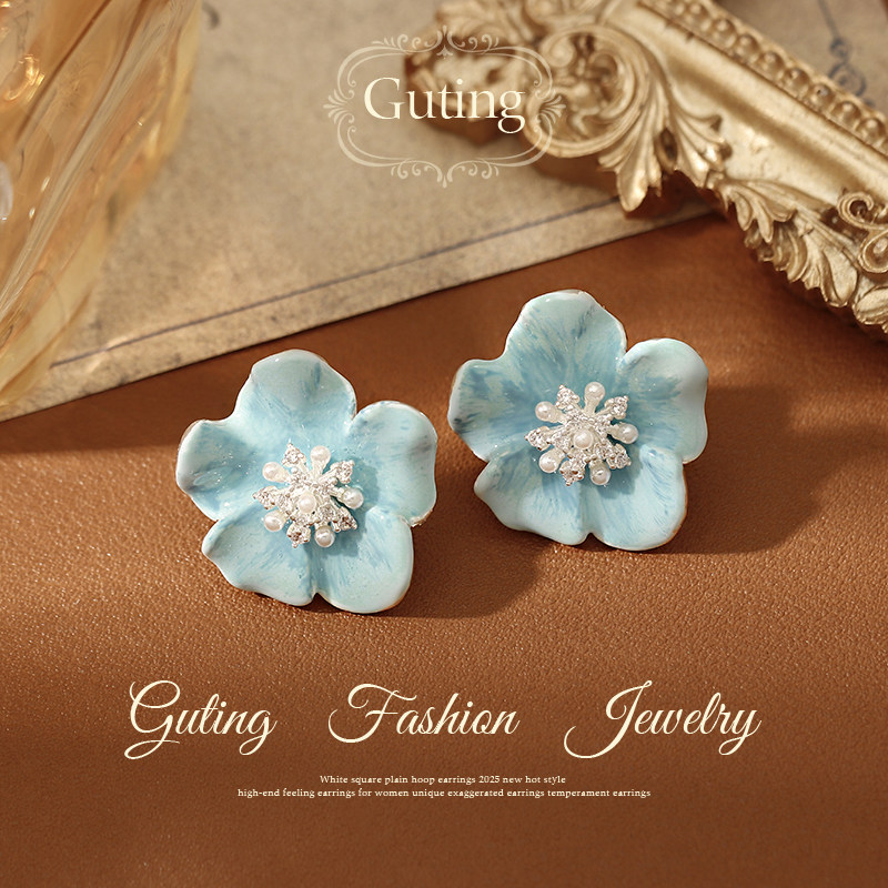 古婷小众设计蓝色滴釉海棠花耳环女2026新款高级感耳钉巨好看耳饰,饰品/流行首饰/时尚饰品新,耳环,淘宝优惠券,粉丝福利购,淘宝优惠卷