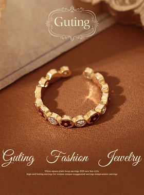 古婷金色锆石花朵开口戒指高级感