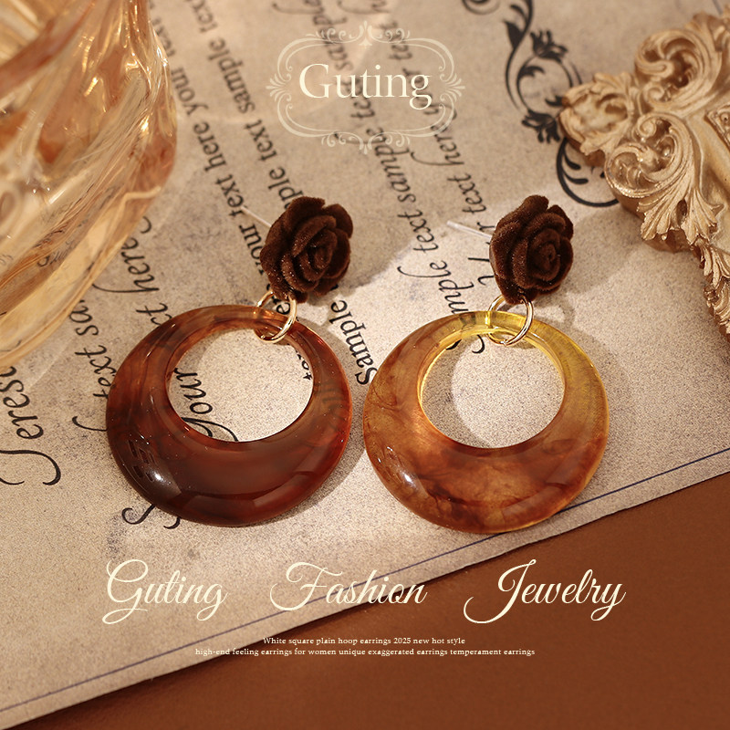 古婷棕色丝绒花朵圈圈耳环女2026新款高级感秋冬耳饰独特漂亮耳钉,饰品/流行首饰/时尚饰品新,耳环,淘宝优惠券,粉丝福利购,淘宝优惠卷