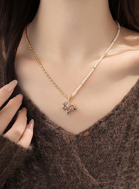 古婷彩色锆石小马珍珠项链高级感