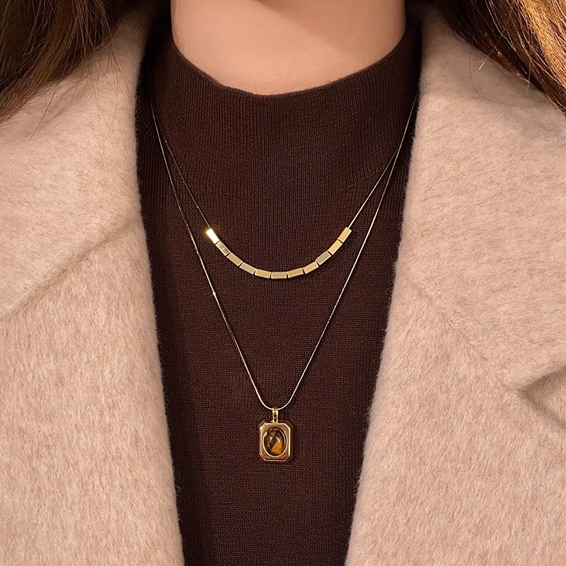 古婷叠戴美拉德虎眼石项链高级感