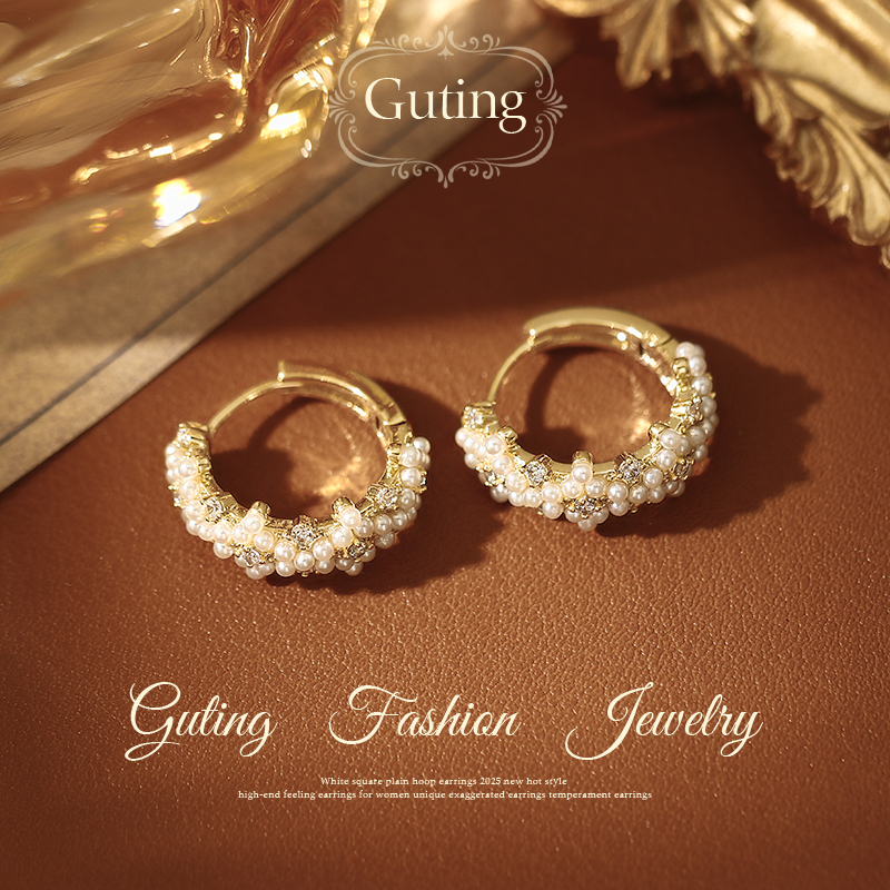 古婷轻奢金色珍珠圈圈耳环高级感