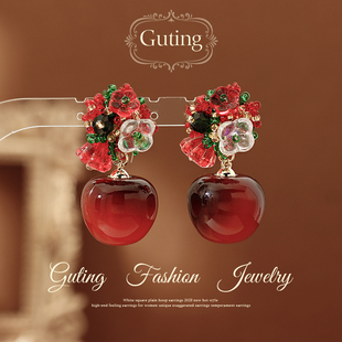 古婷多彩花朵苹果耳坠耳钉女2026新款爆款耳饰超好看独特漂亮耳环