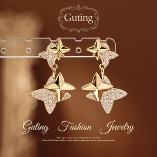 古婷金色锆石星星耳坠耳环女2026新款高级感秋冬耳饰独特漂亮耳钉
