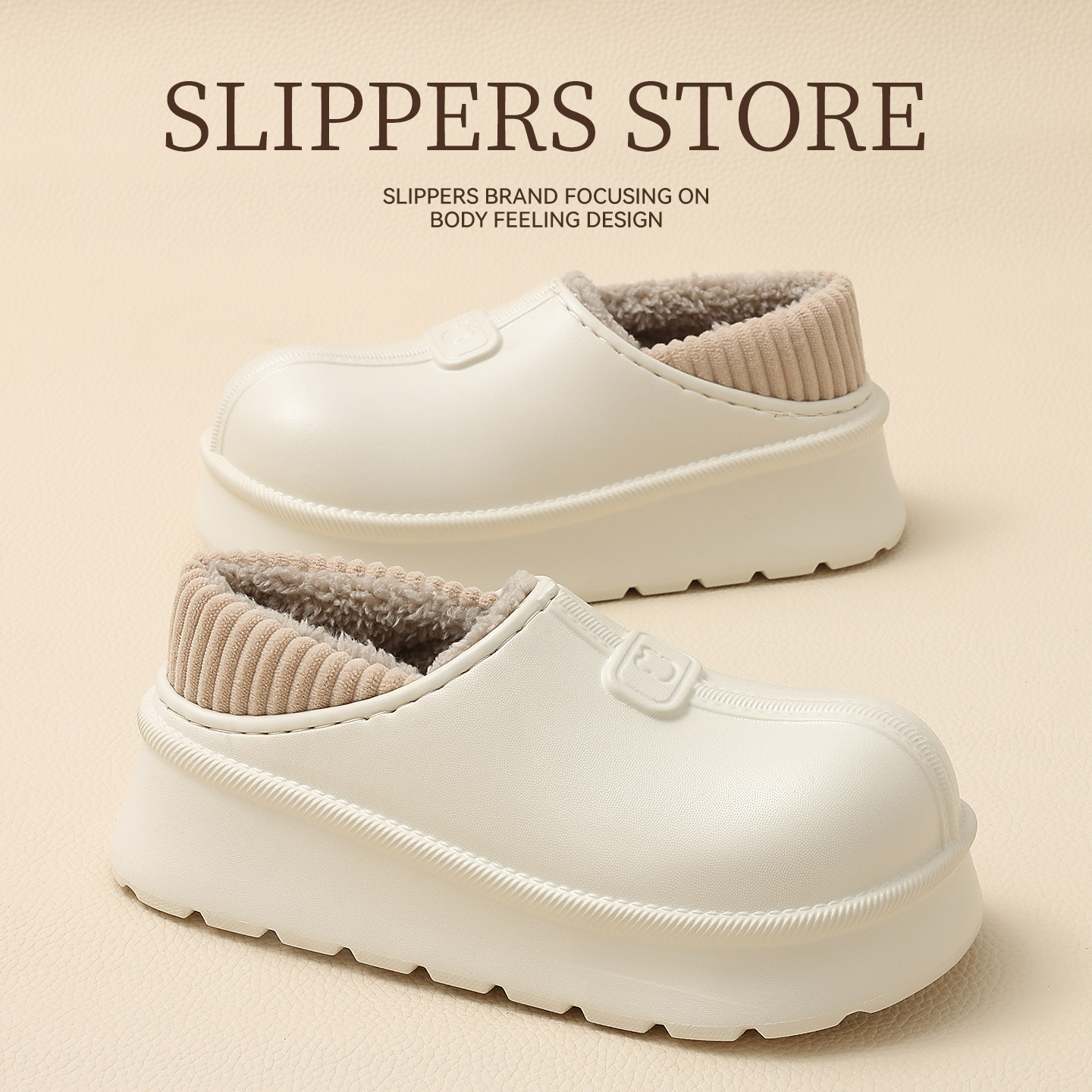 加厚底防滑防水包跟冬季棉拖鞋pu皮面大码男女士家居室内家用加绒