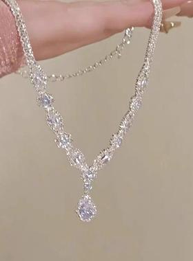 在逃公主满钻爆闪水滴流苏项链女轻奢小众设计choker锁骨链颈链