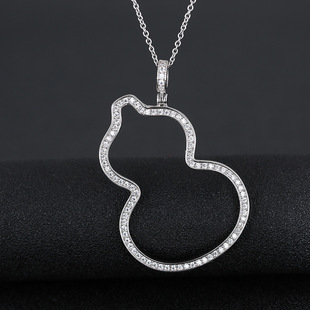 s925纯银项链 可爱葫芦镶钻项链 女款 纯银饰品 气质毛衣链 首饰