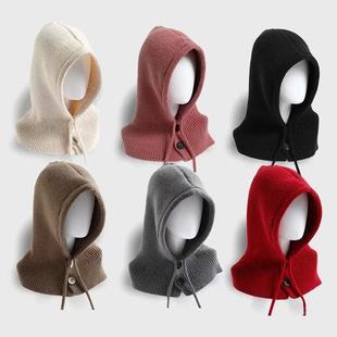 韩国巴拉克拉法帽子女冬季 护耳毛线针织帽 保暖帽子围脖一体情侣款