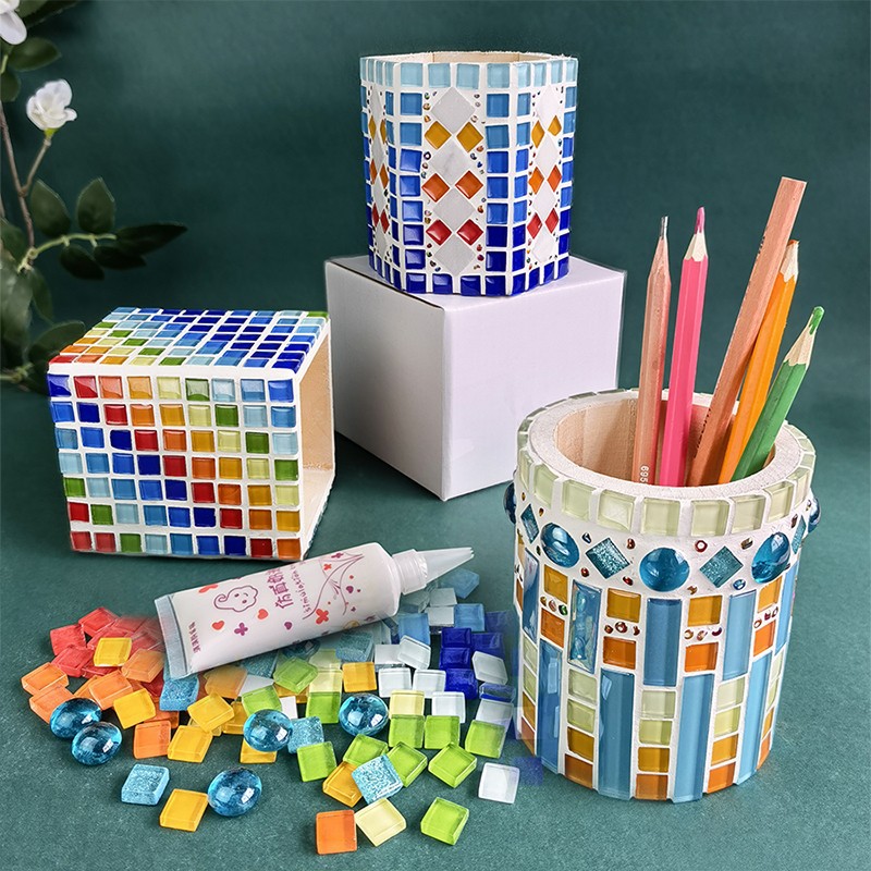 马赛克笔筒材料包手工diy益智小学生日节日礼物DIY笔盒拼插拼装
