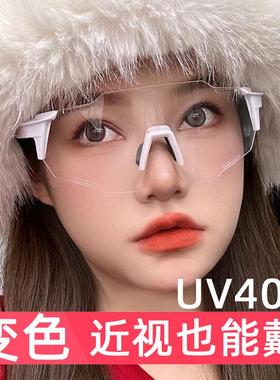 日夜两用变色骑行眼镜近视太阳镜夜视镜晚上开车潮防风沙运动墨镜