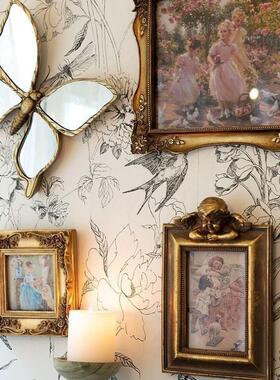 轻奢复古做旧树脂蝴蝶镜子壁挂创意客厅蜻蜓背景墙壁饰挂件