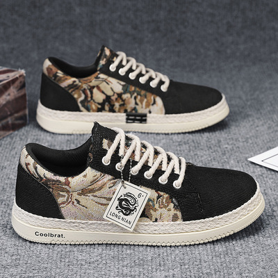 帆布鞋男生2024春透气潮流百搭运动休闲板鞋男亚麻布鞋老北京布鞋