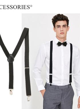 英伦风背带夹 弹力织带吊裤带强力夹背带裤背带 复古黑色背带男女