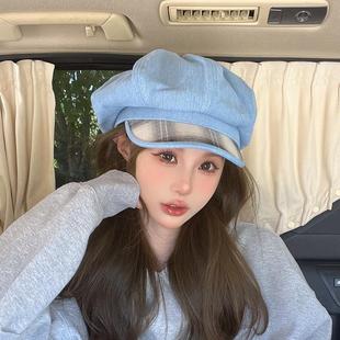 2025新款 韩系八角帽女百搭英伦风画家帽牛仔复古春秋报童帽贝雷帽