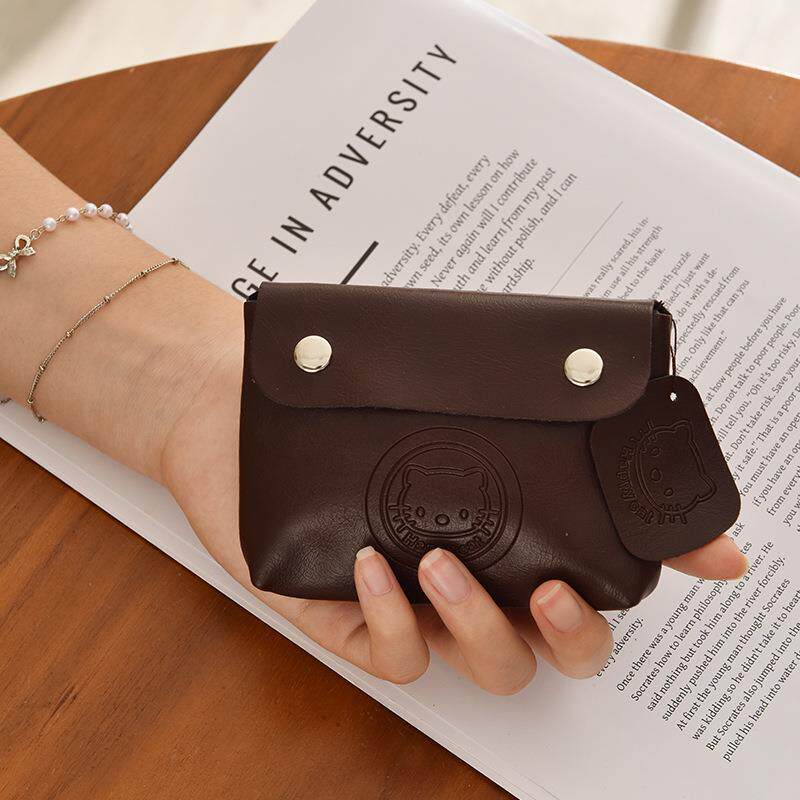 外贸压花猫咪零钱包带挂件高级感证件包大容量创意油蜡皮卡套钱夹