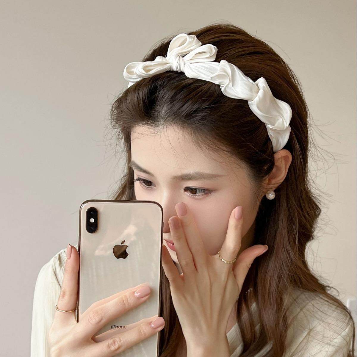 法式珠光丝滑褶皱减龄蝴蝶结发箍头箍发卡新款洗脸头箍压发卡头饰