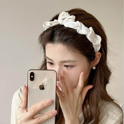 法式珠光丝滑褶皱减龄蝴蝶结发箍头箍发卡新款洗脸头箍压发卡头饰
