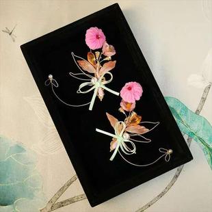 林妙妙同款 粉色发夹汉服头饰古风秋冬对夹毛球发钗仿绒花发饰品