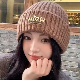 针织帽秋冬款 女毛线帽子显脸小大头围百搭帽子护耳保暖韩国毛线帽