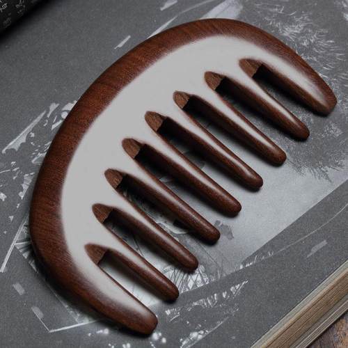 家用檀木七齿按摩梳宽齿大齿卷发烫发便携包包梳子防静电经络梳女