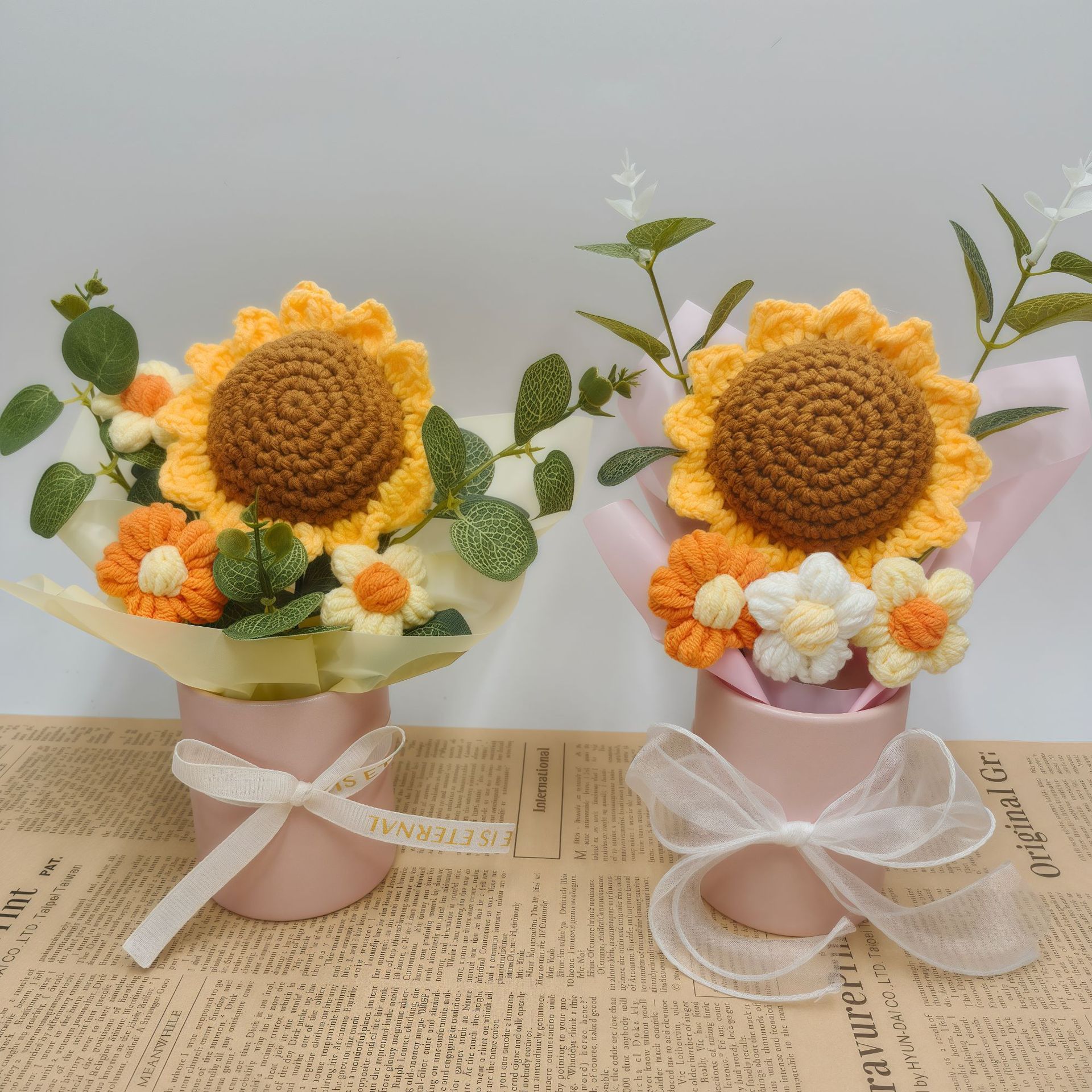 教师节圣诞节情人节花束手工针织泡芙花礼品 开业礼可定LOGO