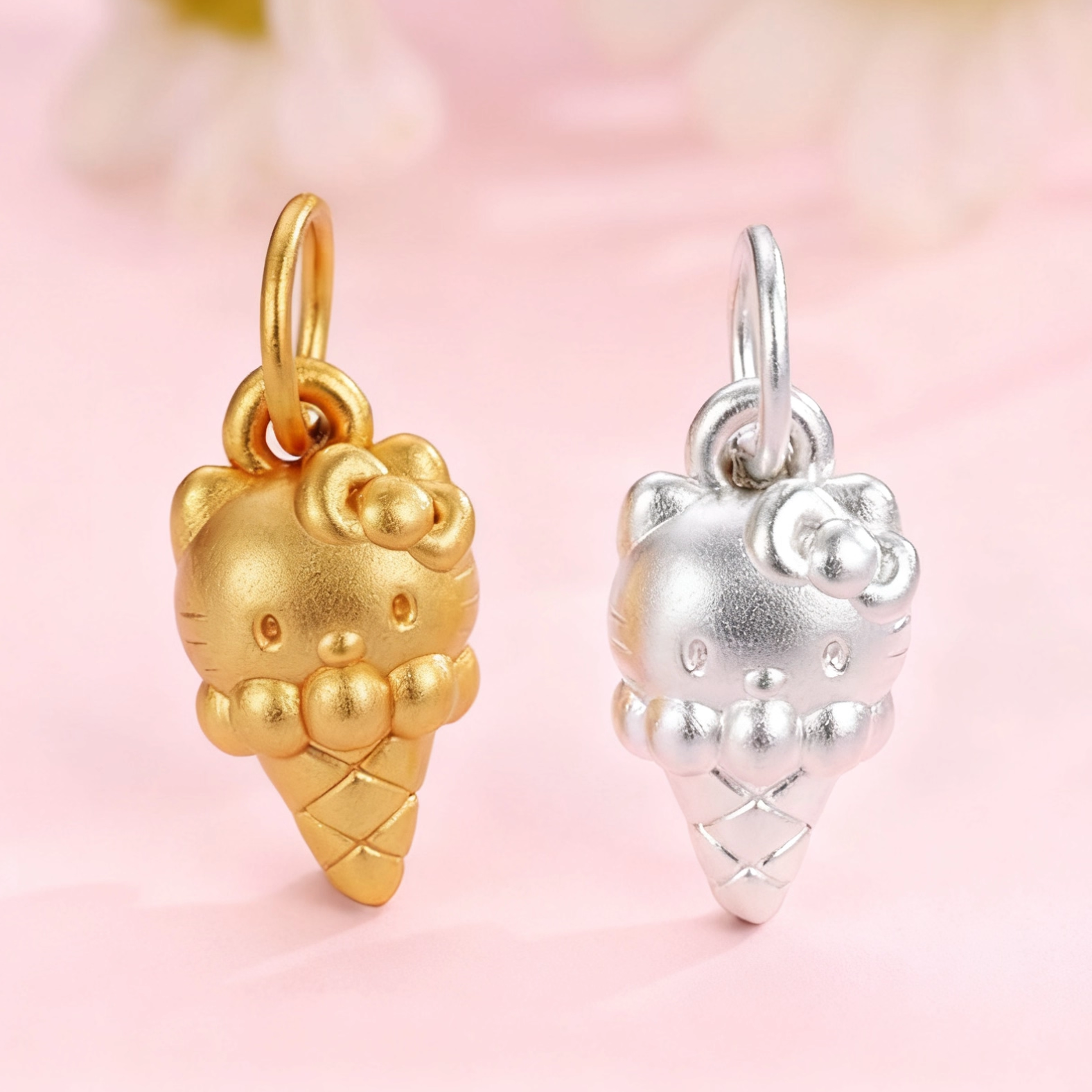 足银999甜筒kt猫吊饰卡通吊坠