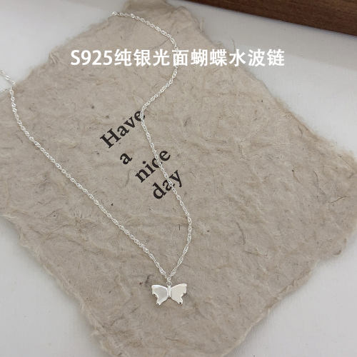 S925纯银蝴蝶水波链简约锁骨链