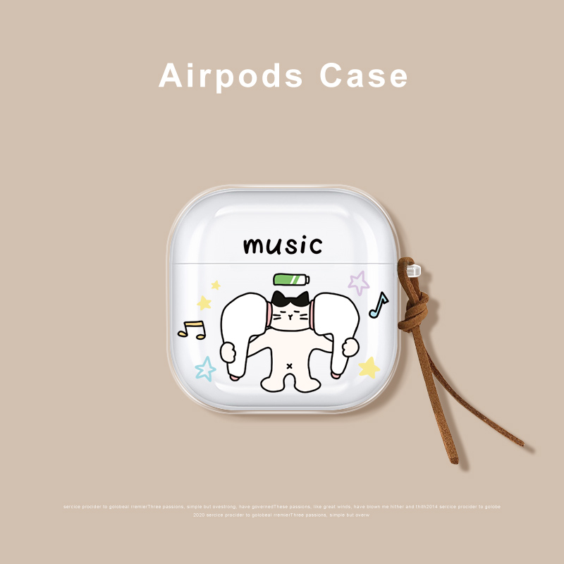 适用于airpods 4代透明耳机保护套airpods 3代可爱听音乐猫咪pro3代新款耳机套airpods pro2代无线蓝牙耳机套
